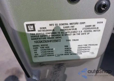 2004 Chevrolet Silverado 2500 Ls z USA, uszkodzony, nr VIN 1GCGK23UX4F225872